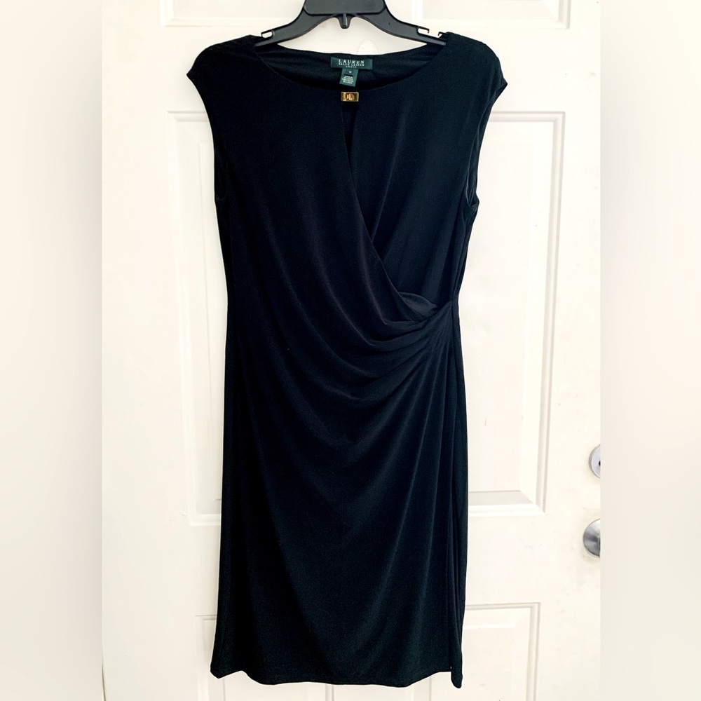 Lauren Ralph Lauren Black Ruched Flattering Short Sleeve Less Dress 12